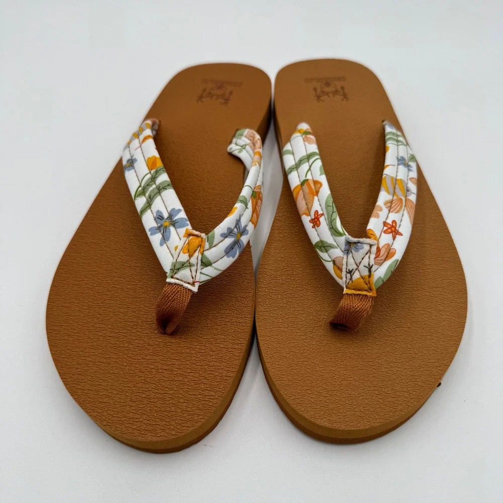 KuaiLu Flip Flops Yoga Mat Comfort Floral Sandals Womens Tan Arc Support Beach